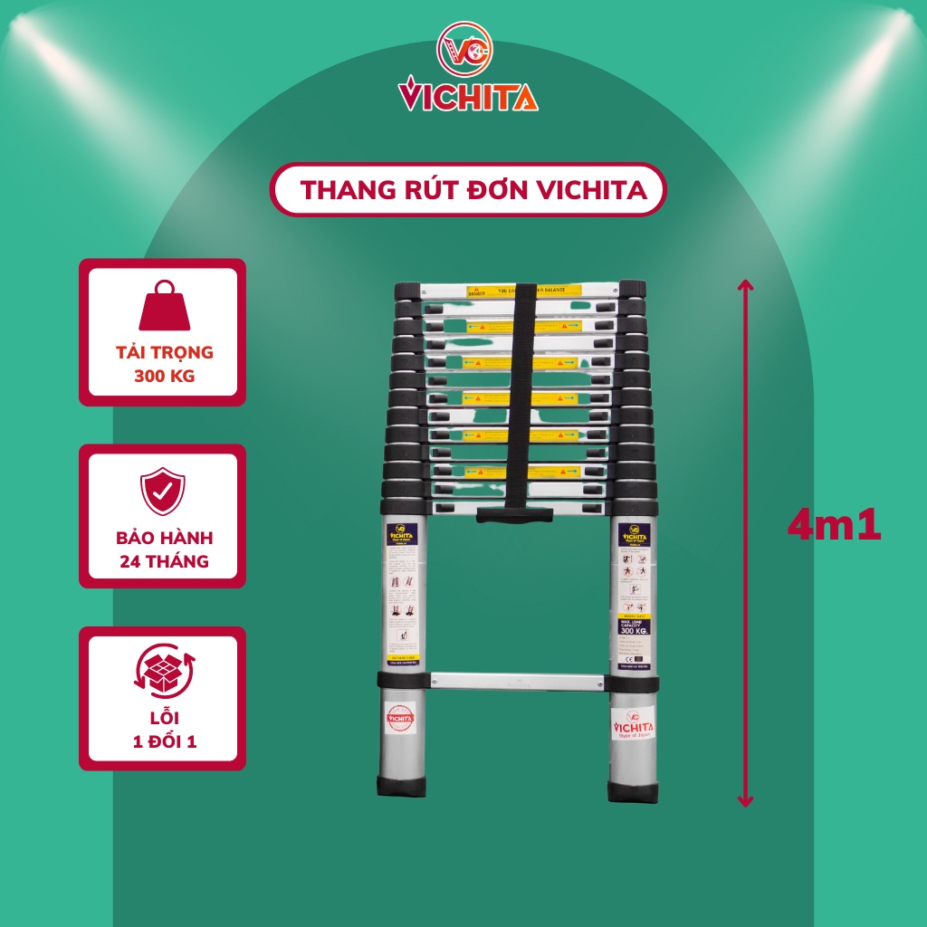 Thang Nhôm Rút 4,1M VICHITA - Tặng 2 Chốt Thang - Bảo Hành 2 Năm