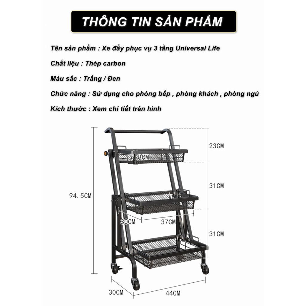 Xe đẩy phục vụ 3 tầng Universal Life - Home and Garden