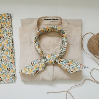 Khăn turban hoa vàng nhí trắng | khăn choàng đầu bandana D2