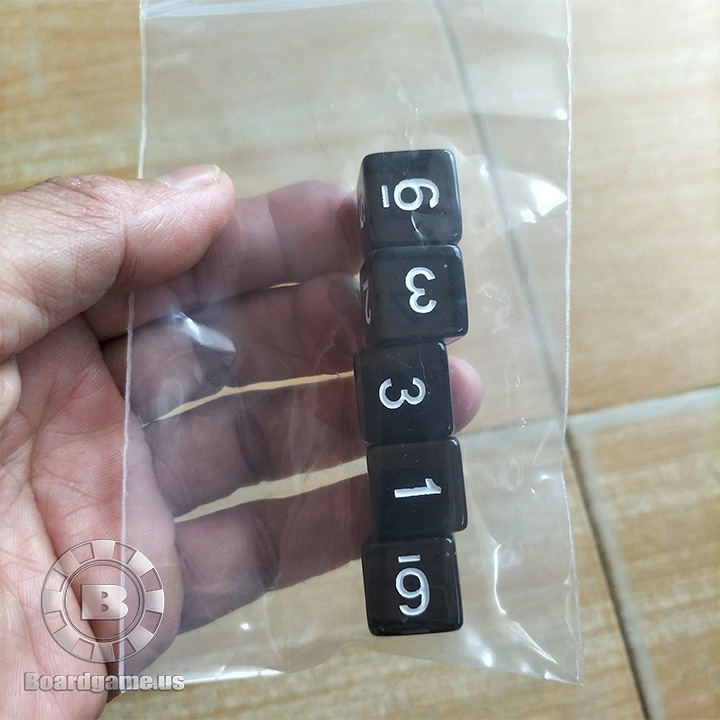 Bộ 5 viên xí ngầu mặt số màu trong suốt 16mm