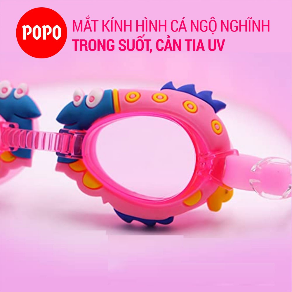 Kính bơi hình con cá ngộ nghĩnh 2600 cho bé từ 3 tuổi chính hãng POPO cao cấp chống sương mù có túi đựng nhỏ gọn