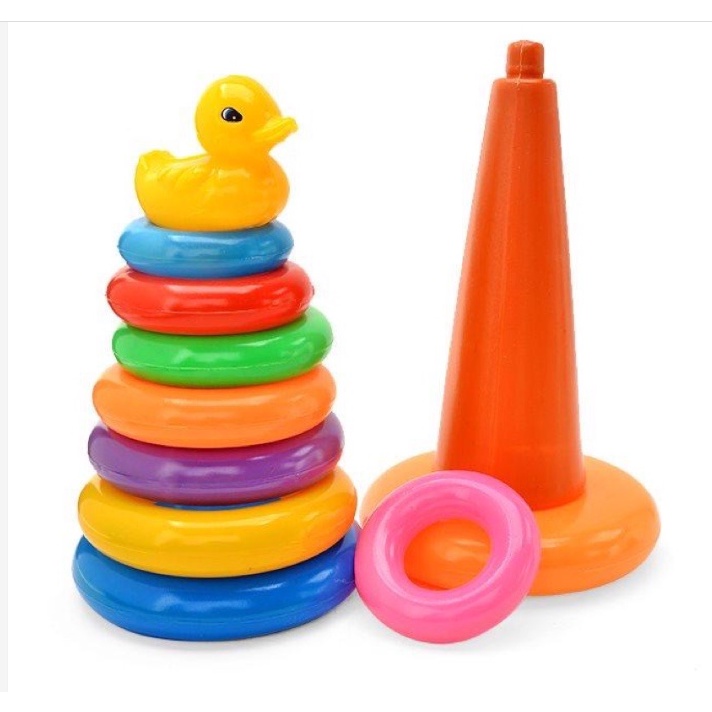 ĐỒ CHƠI THÁP XẾP CHỒNG VÒNG TRÒN CON VỊT , Bộ Xếp Hình Tháp Tròn, Đồ Chơi Phát Triển Tư Duy Cho Bé