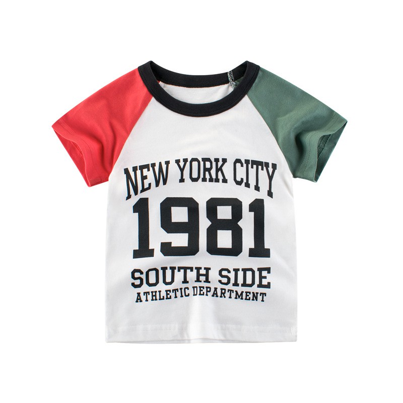 Áo bé trai ngắn tay 27KIDS, áo thun cotton cho bé trai họa tiết NEW YORK 100% Cotton hàng xuất Âu, Mỹ