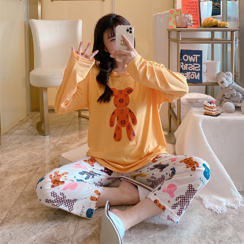 Đồ Bộ Nữ Thun Cotton Tay Dài Quần Dài, Đồ Mặc Ở Nhà Quảng Châu, Họa Tiết Hoạt Hình Dễ Thương TD06 | BigBuy360 - bigbuy360.vn