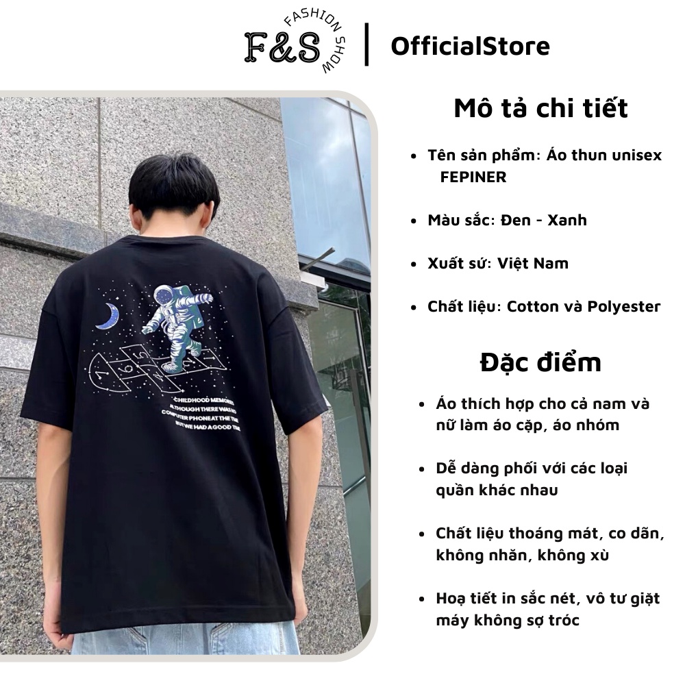 Áo thun tay lỡ unisex phi hành gia FERINE - Áo phông F&S nam nữ form rộng cho cặp đôi phong cách hàn quốc