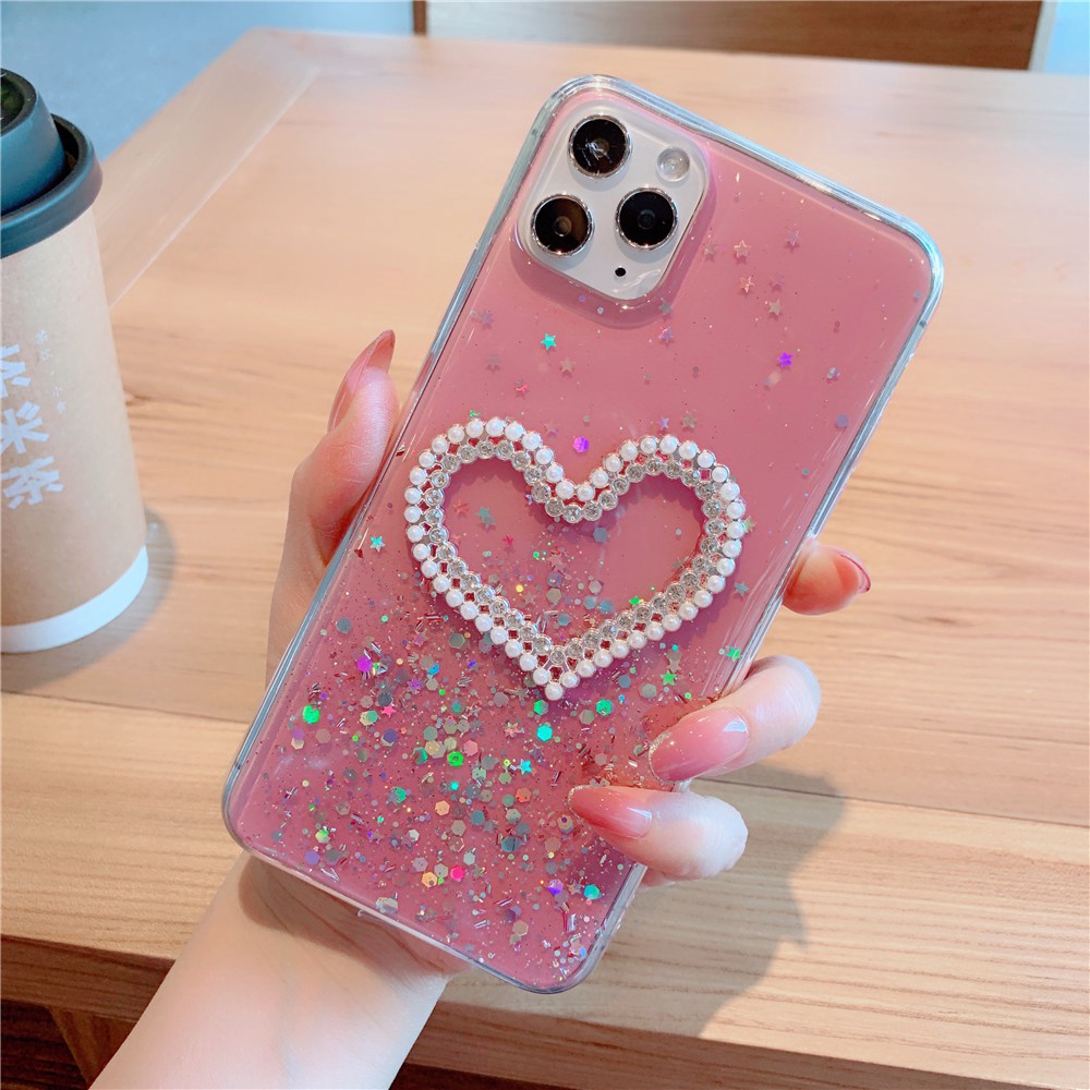 Realme 5 Pro Realme 6 Pro Realme C2 3 Pro Glittering Starry Sky Pearl Love Heart Phone Case for Reno 4 Pro Reno 3 Pro