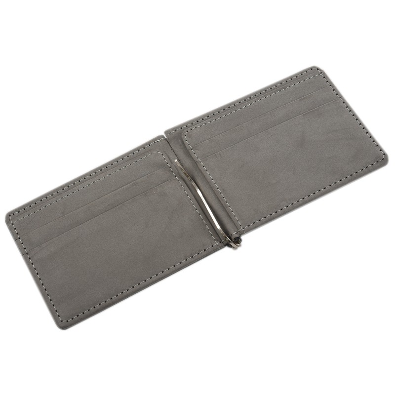 Faux Leather Mens Credit Card Wallet Money Clip Burnished Edges Grey
