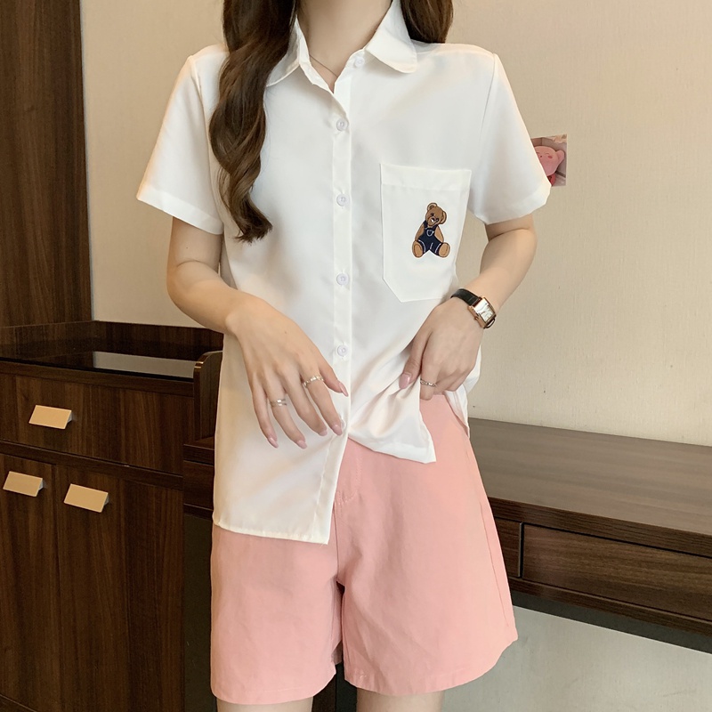 Áo sơ mi SUXI cổ polo tay ngắn dáng rộng đơn giản thời trang mùa hè dành cho nữ