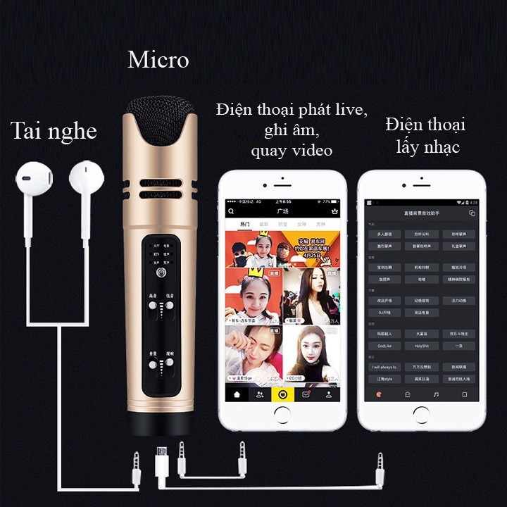 Mic C16 Blutooth ⚡FREE SHIP⚡ Hát Karaoke Livestream , Chế Độ Gỉa Giọng , Autotune Âm Thanh Cực Hay