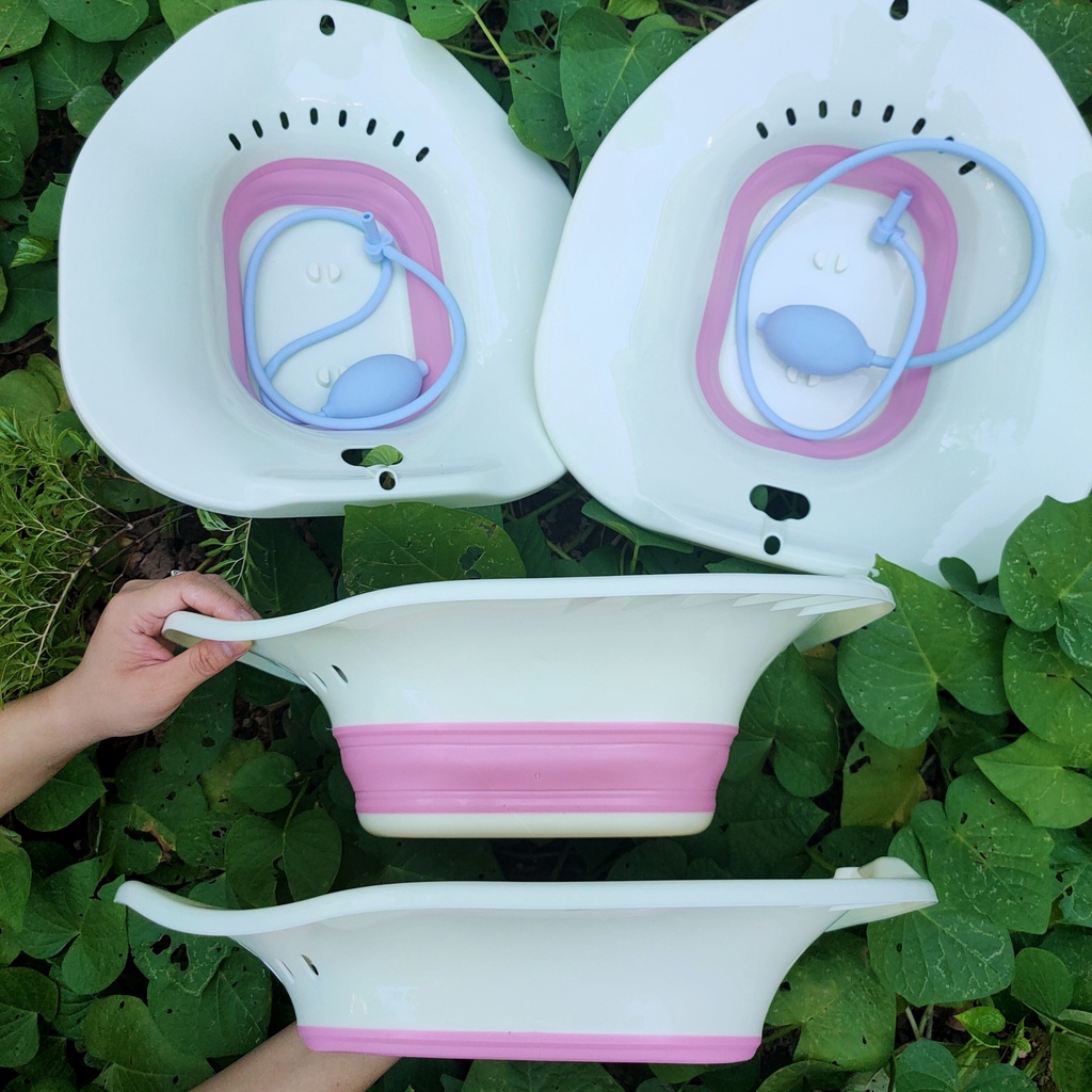 (HÀNG XỊN TẶNG 3 GÓI XÔNG) CHẬU XÔNG NGÂM GẤP GỌN KÈM VÒI XỊT MOM VIỆT