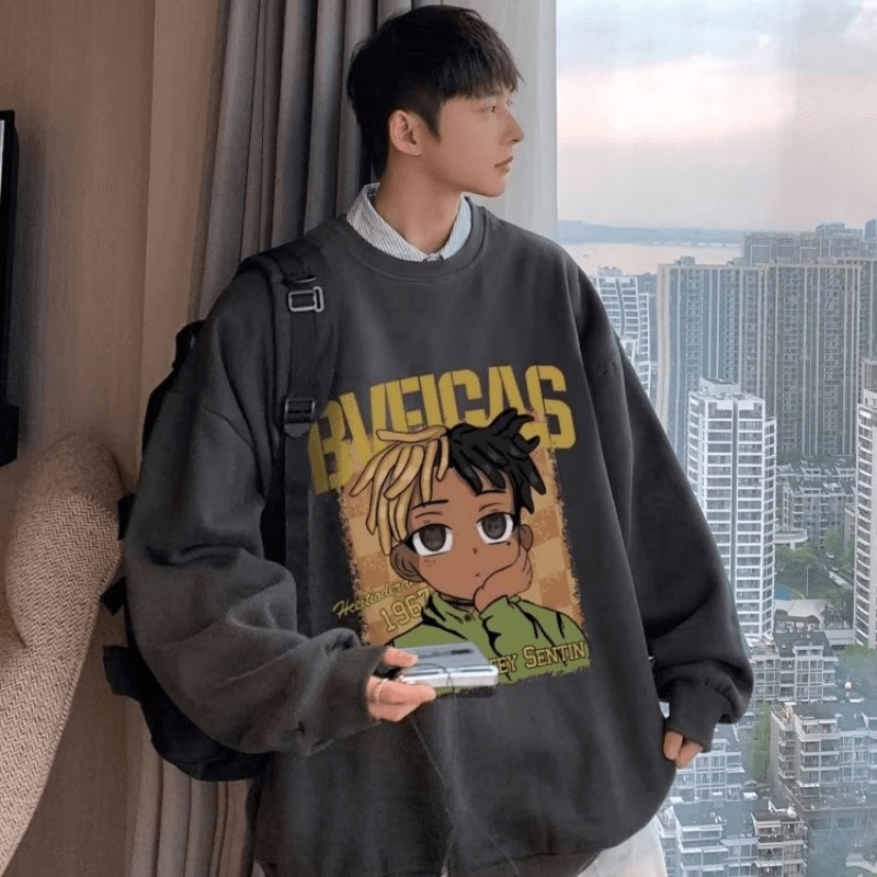 Áo Nỉ Tay Dài In Hình Hoạt Hình Thời Trang Hàn Quốc Dành Cho Nam Size M-5XL