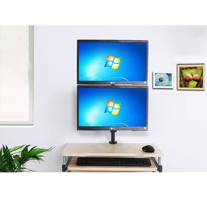 Giá Treo Hai Màn Hình trên dưới Kẹp Bàn 14 – 27 Inch M063 Tay Treo Hai Màn Hình Máy Tính Xếp Màn Trên / Dưới