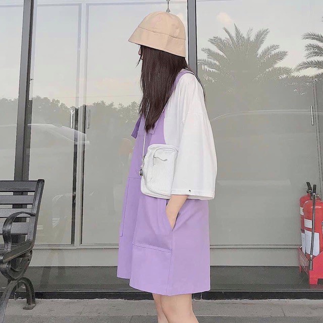 Yếm kaki túi ngực hot trend - Yếm nữ màu tím chất đẹp | BigBuy360 - bigbuy360.vn