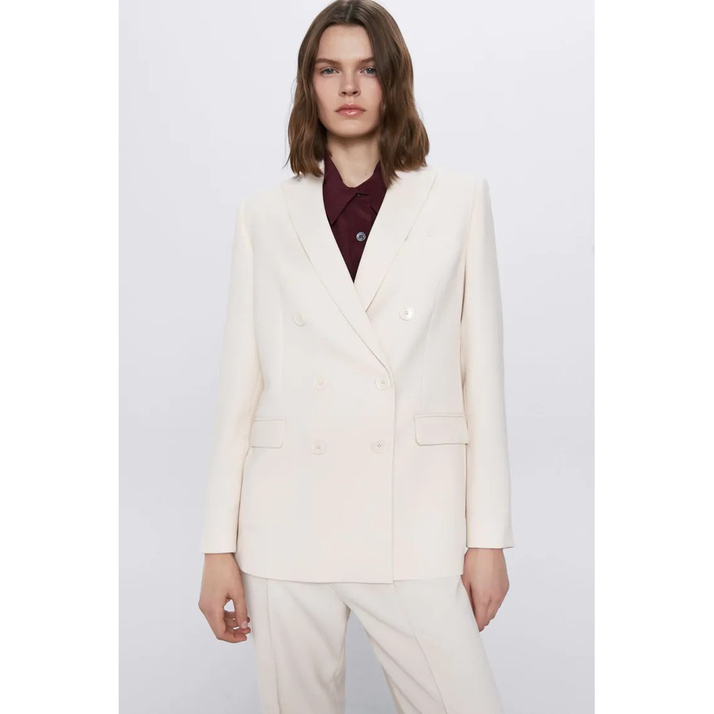 ÁO KHOÁC BLAZER ZARA NỮ TRẮNG VẠT ĐẮP CHÉO CÀI KHUY