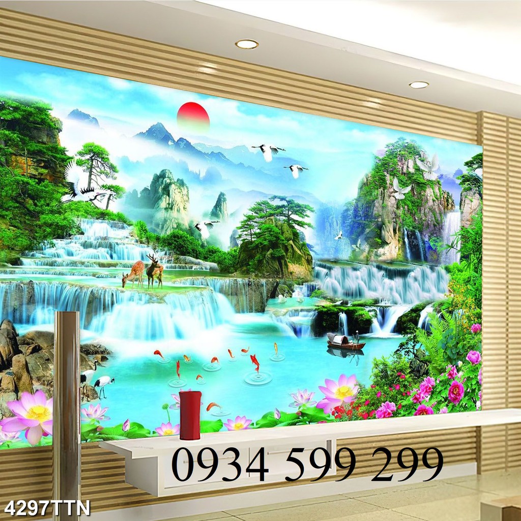 Tranh gạch 3D - tranh thác nước phong thủy - tranh gạch men