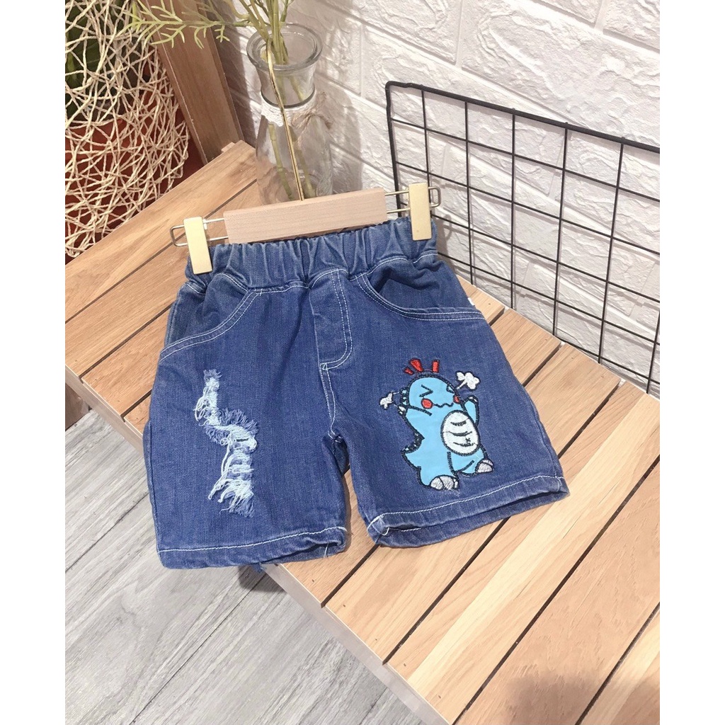 Quần jean cho bé trai,Quần bò mềm dáng lửng In hình Khủng Long cho bé trai 10-25kg KidsHouse