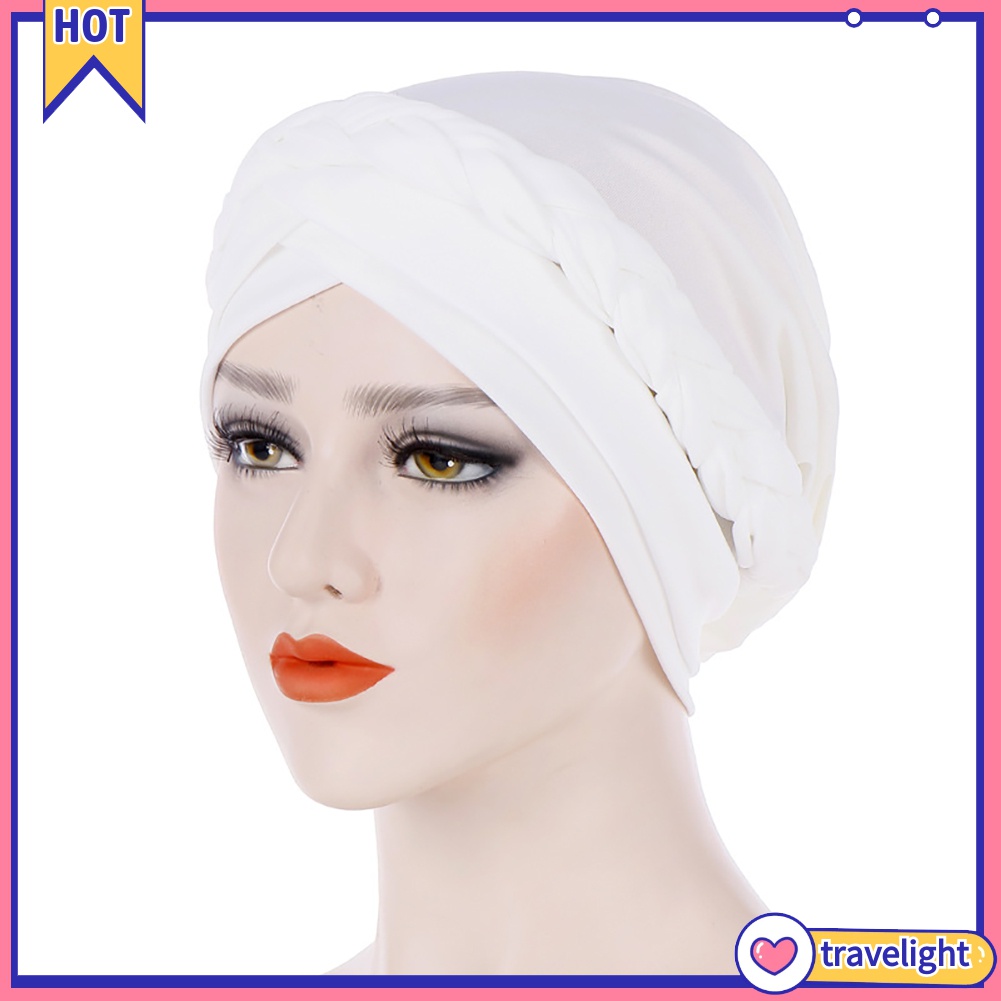 Mũ turban trùm đầu thắt bím màu trơn thời trang cho nữ