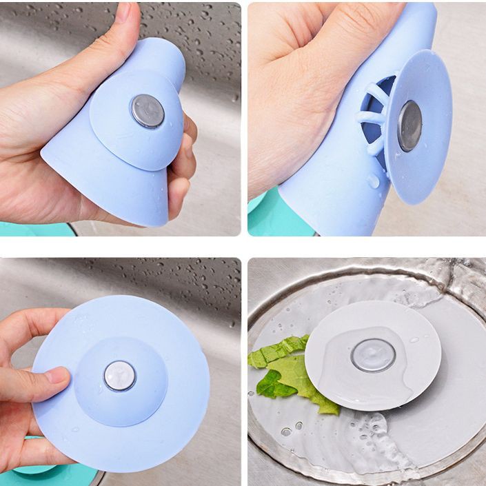 SG - Miếng nhựa silicon dẻo chặn rác, tóc bồn rửa chén bác nhà tắm có nút bật chặn giáng ngăn mùi hôi