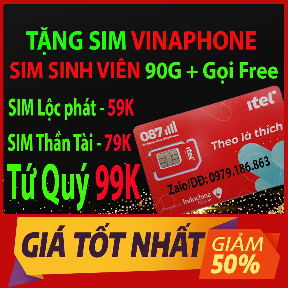 Miễn phí tháng đầu SIM ITEL 90G th tốc độ 4G, Sim 4G VINAPHONE, Gọi