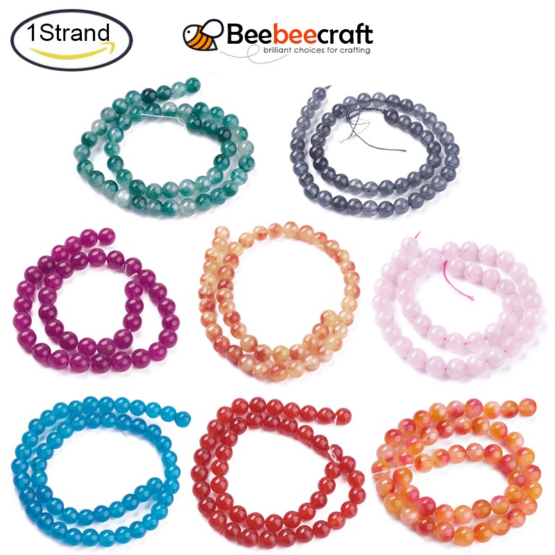 BeeBeecraft 1 Strand Natural Bead Strands Dyed Round 8mm/10mm for Beading Jewelry Making