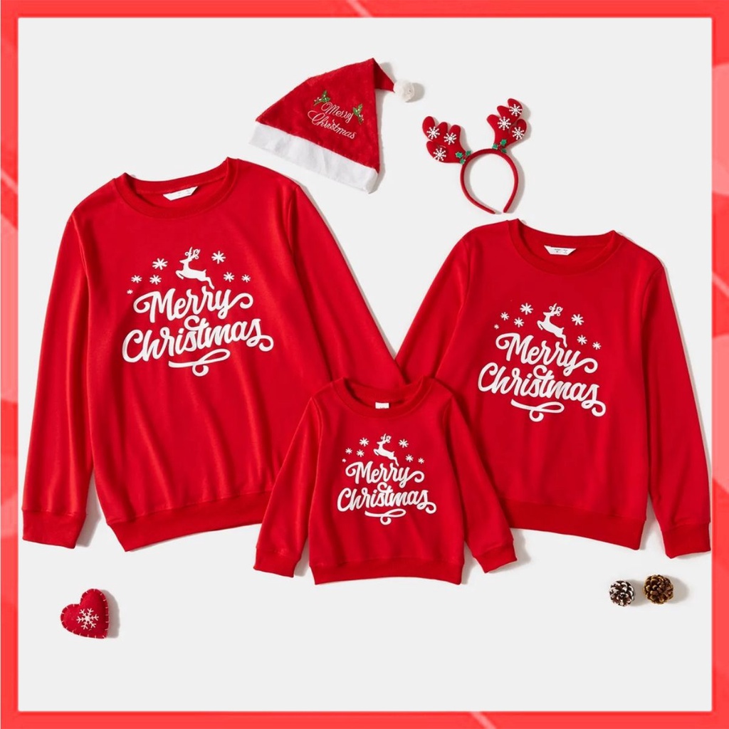Áo hoodie nỉ gia đình cao cấp Familylove – Set áo gia đình Noel Merry Christmas dễ thương