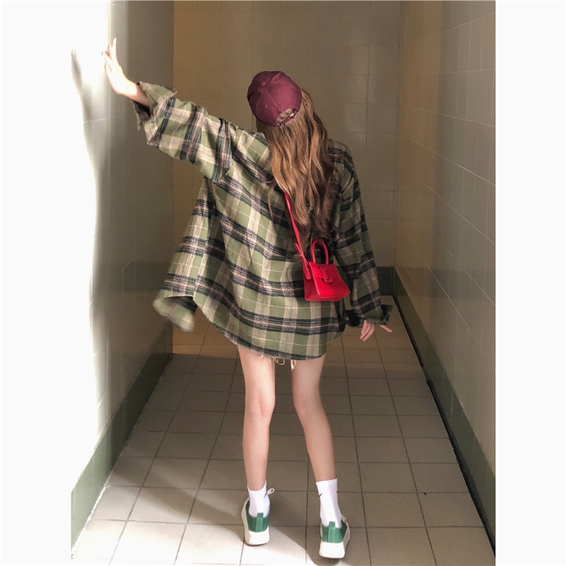 Áo sơ mi DUNEA tay dài họa tiết sọc caro phong cách cổ điển Hàn Quốc