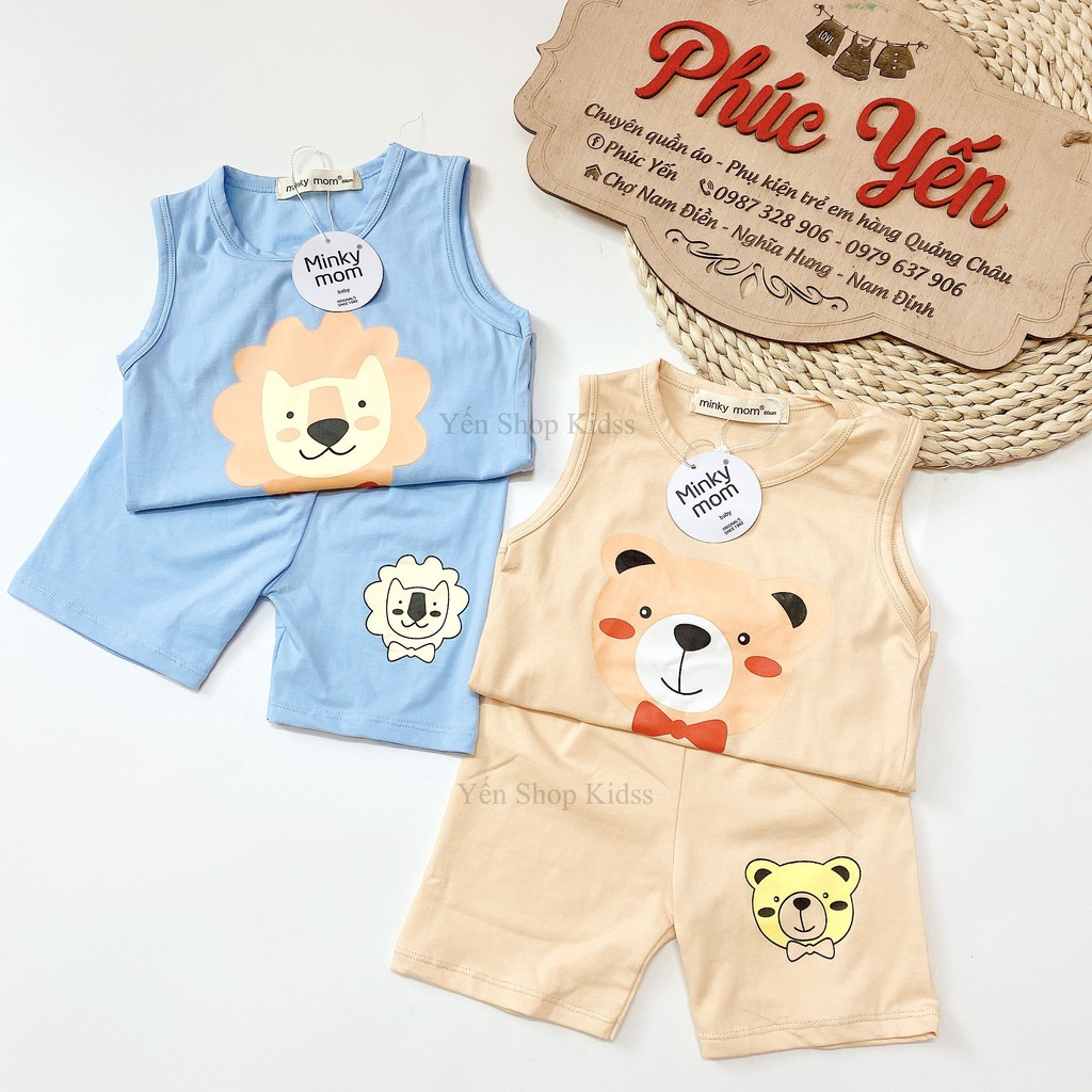 Xả !!! Bộ Ba Lỗ Cotton 100 % Minky Mom In Họa Tiết Gấu-Chó-Sư Tử Cho Bé_Super Sale (9-19kg) (1313 )