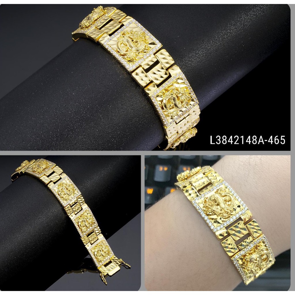 Lắc Tay Nam Mạ Vàng Chạm Rồng Xoắn Đính Đá 140.3010 - Bền màu - Sang trọng - Mang đi chơi, đi tiệc đều đẹp