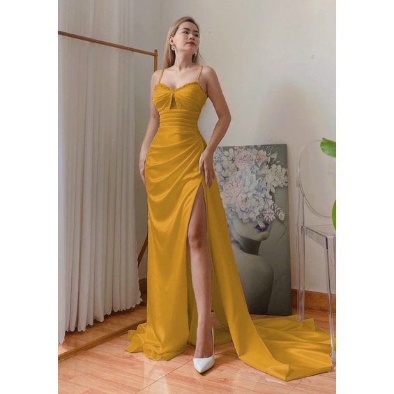 MS1253y ĐẦM DẠ HỘI 2 DÂY PHỐI TÀ NGOÀI KẾT CƯỜM