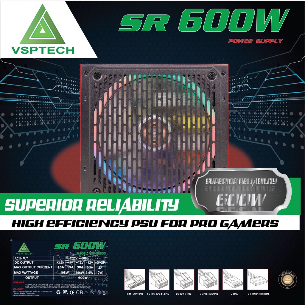 Nguồn PC Công Suất Thực Vision ATX 350W BH Chính Hãng | BigBuy360 - bigbuy360.vn