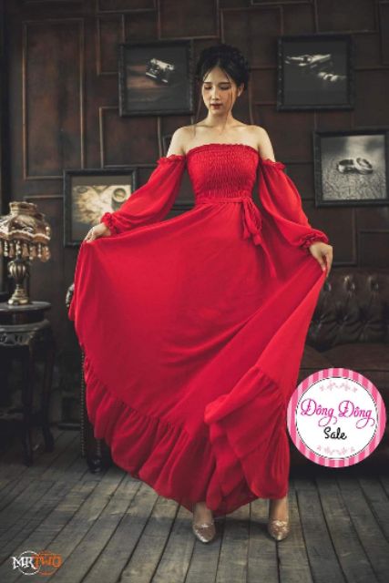 [ HOT] Váy maxi đỏ, vàng nhún ngực, chân viền bèo. Siêu đẹp - kèm 20 hình khách mặc - có video khách feeback - siêu đẹp | BigBuy360 - bigbuy360.vn