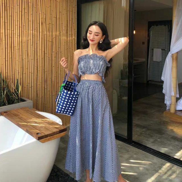 Set đầm caro trẻ trung cá tính (quảng châu cao cấp)