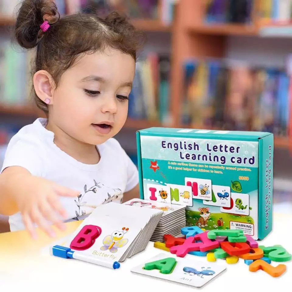 English Letter Learning Card-Thẻ Ghép Chữ Cái Tiếng Anh Bằng Gỗ Tặng Kèm Cây Bút Thông Minh Cho Bé Từ 2-4 Tuổi