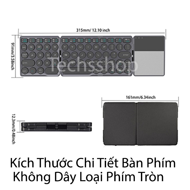 Bàn phím bluetooth không dây gấp gọn có chuột cảm ứng - Loại phím tròn mới