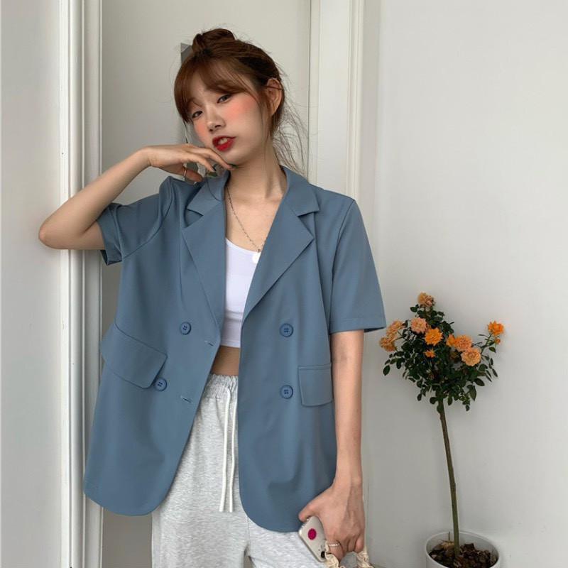 Áo Blazer ngắn tay thời trang Hàn Quốc dễ phối đồ Ulzzang Style