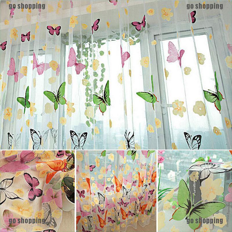 {go shopping}1 X Butterfly Print Sheer Curtain Panel Window Balcony Tulle Room Divider 1M*2M