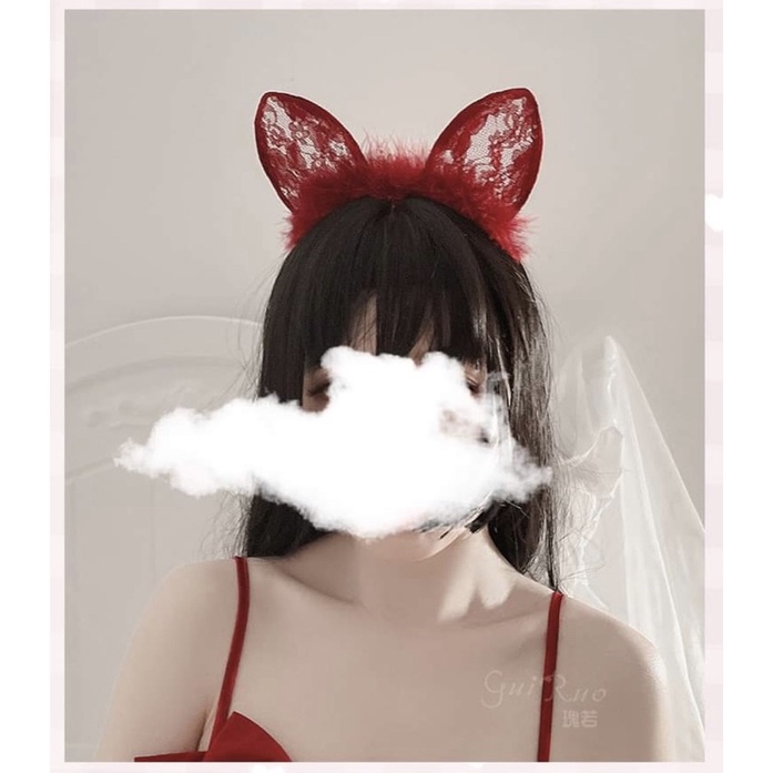 Cài tai mèo ren mix lông vũ cực dễ thương màu sắc đa dạng