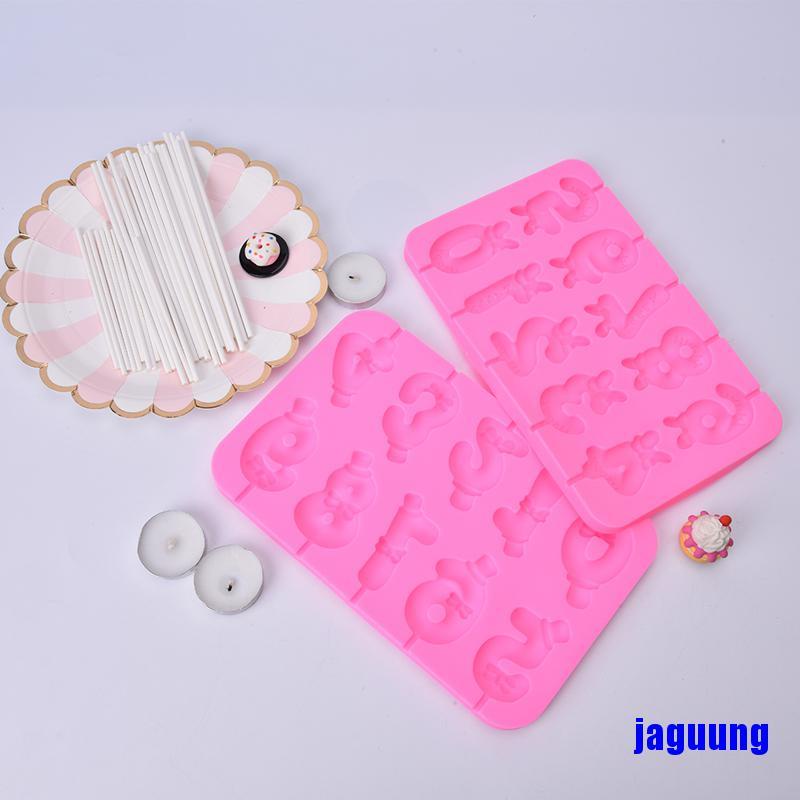Khuôn silicone làm kẹo mút bánh DIY tạo kiểu chữ số đính nơ/ Set que kẹo mút tiện lợi