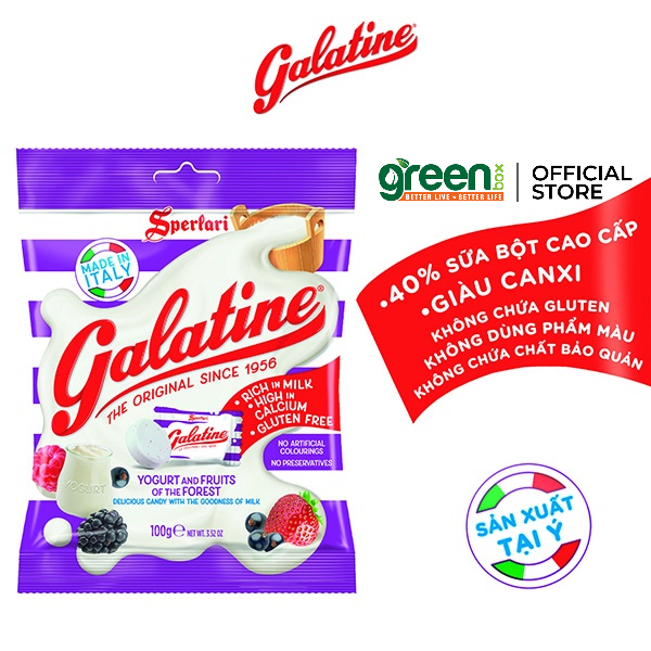 Kẹo sữa 4 mùi socola, dâu, sữa chua trái cây rừng Galatine Ý, 100% sữa từ Châu Âu, giàu Canxi