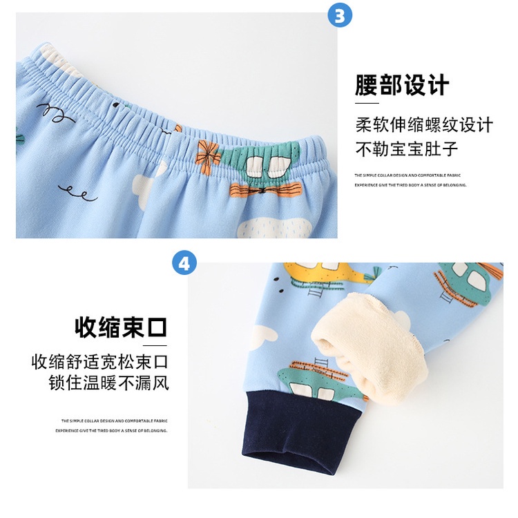 Đồ ngủ tay dài có đệm nhung sưởi ấm phong cách thu đông cho trẻ 100-160cm