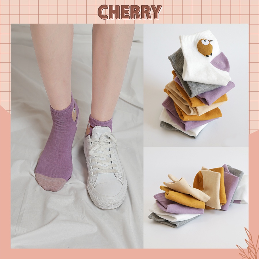 Tất hoạt hình cotton nữ cổ cao màu vintage chống nắng chống hôi chân- Cherry Shop