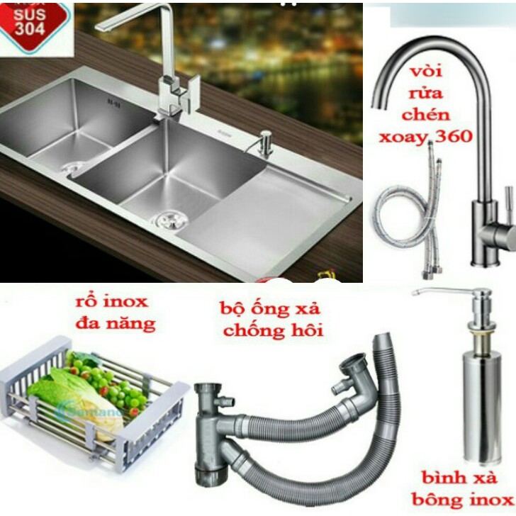 CHẬU RỬA CHÉN ĐÚC INOX 304 NGUYÊN KHỐI