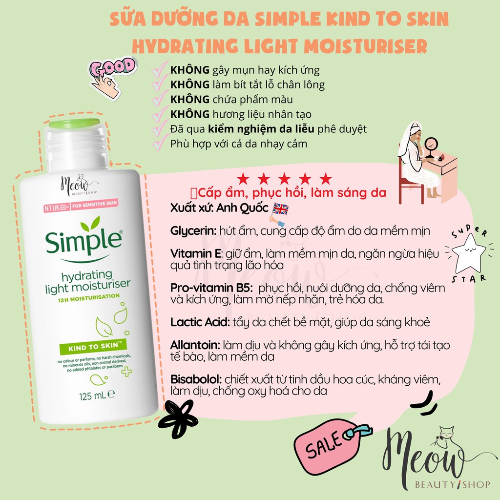 Simple - Sữa Dưỡng Da Simple Kind To Skin Hydrating Light Moisturiser (125ml)