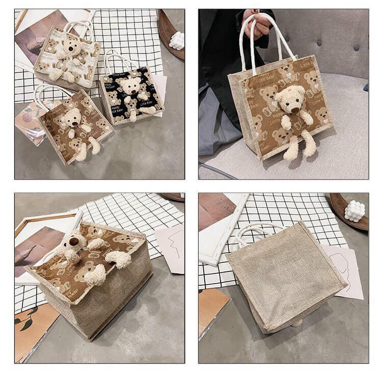 Túi cói kèm gấu Happy Little Bear | BigBuy360 - bigbuy360.vn