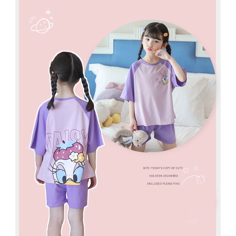 Bộ Cộc Tay Cotton Cao Cấp 2021 Cho Bé Gái Mùa Hè Hoạ Tiết Hoạt Hình Kidstore | Size 10-35kg
