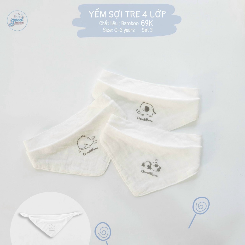 Yếm cho bé sơ sinh Goodmama vải sợi tre 4 lớp set gồm 3 chiếc