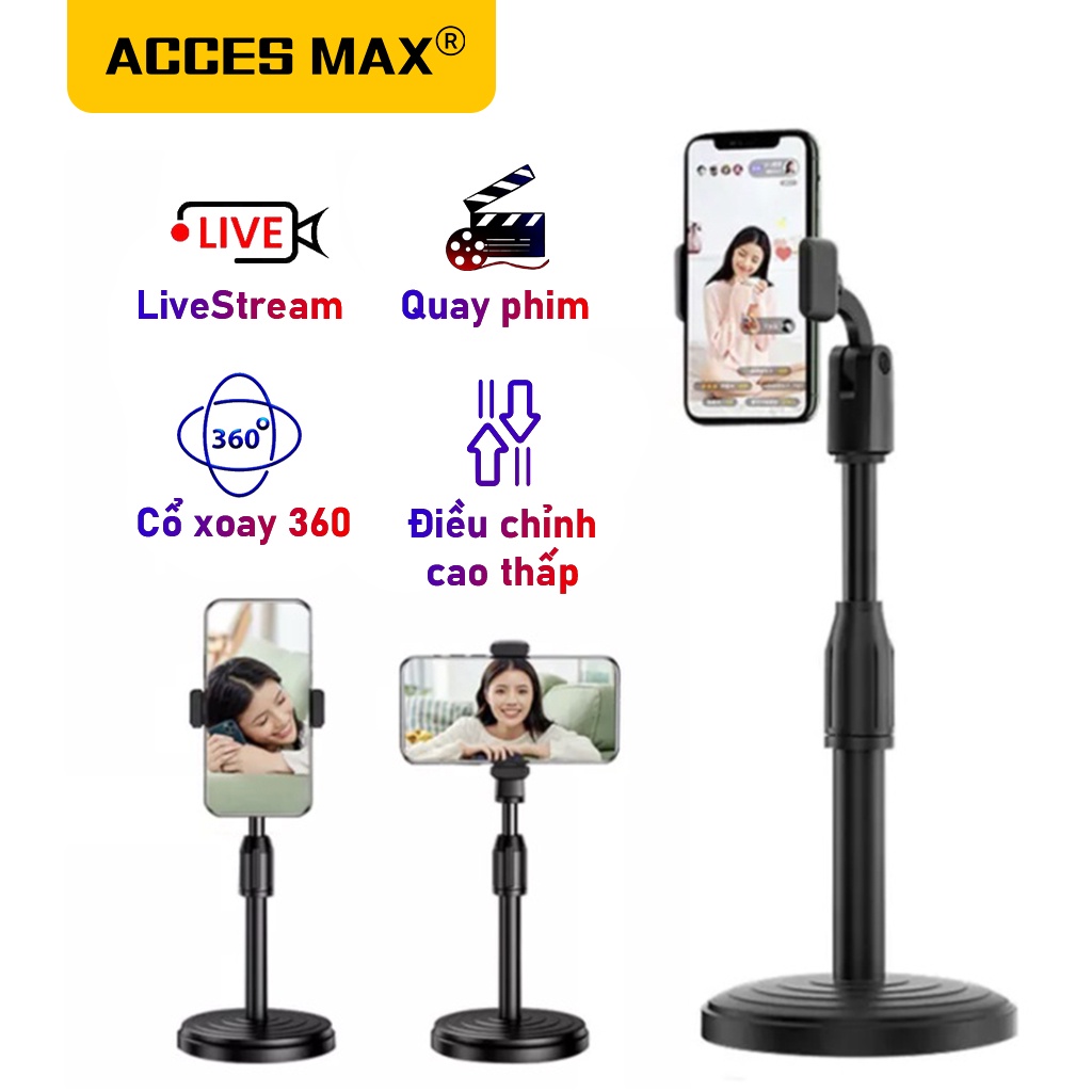 Giá Đỡ Điện Thoại, Chân LiveStream Để Bàn, Quay Titok, Xem Phim, Học Tập Cổ Xoay 360 Điều Chỉnh Cao Thấp - Acces Max
