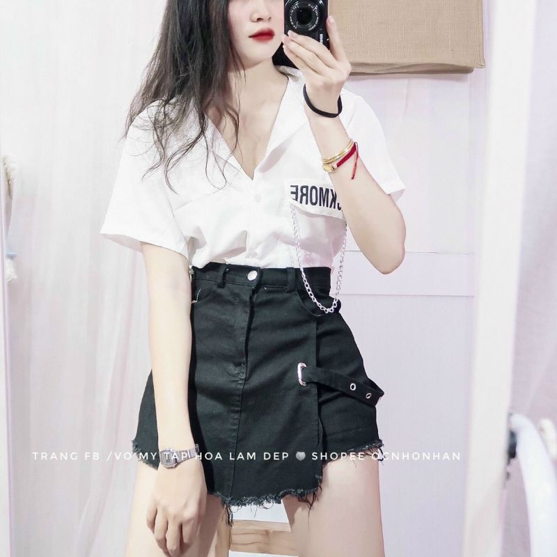 Áo sơ mi dây xích croptop (DÂY XÍCH CÓ THỂ THÁO RỜI)
