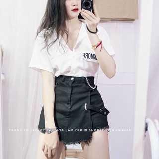 Áo sơ mi dây xích croptop (DÂY XÍCH CÓ THỂ THÁO RỜI)