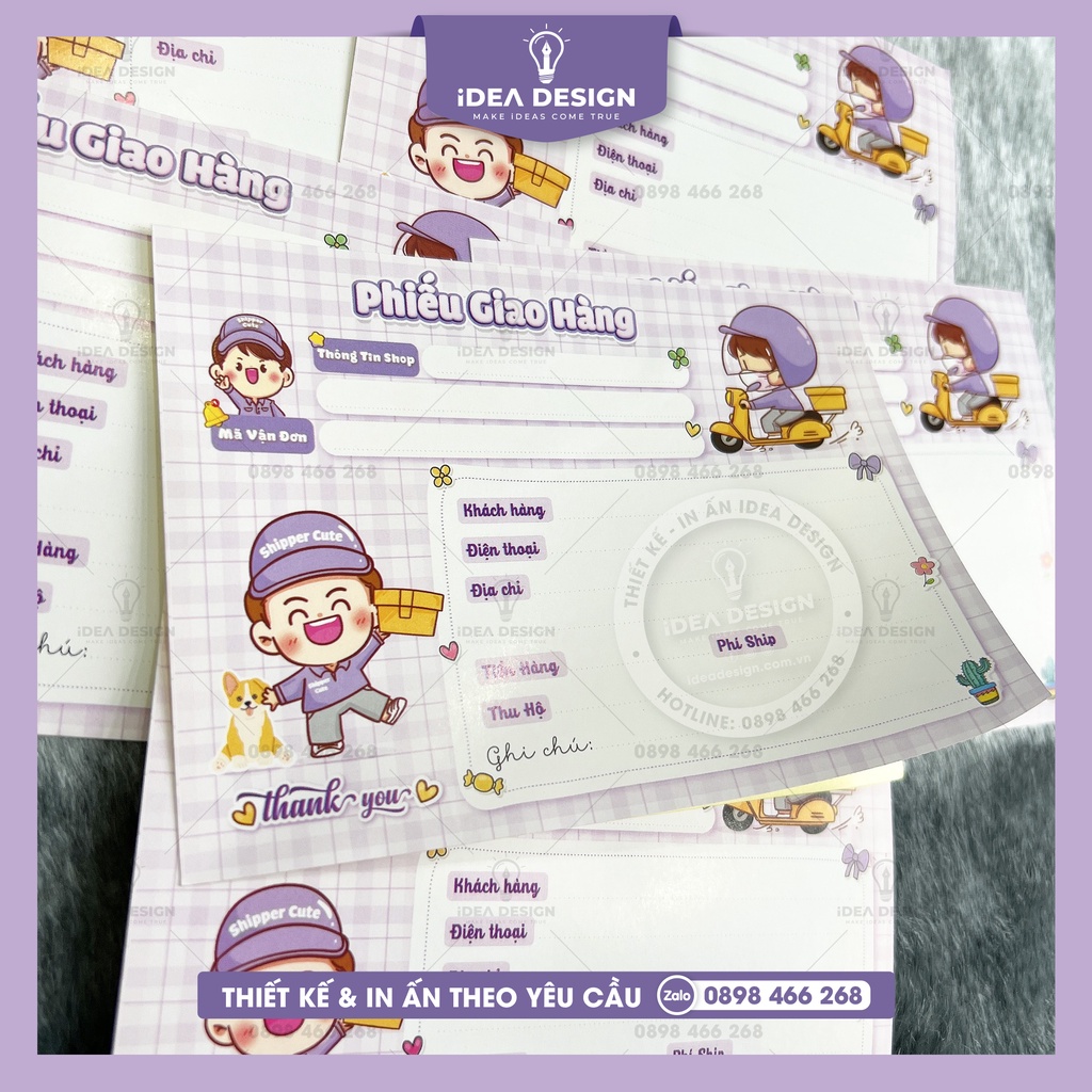 Phiếu Ship Hàng CÓ KEO, Tem nhãn dán phiếu giao hàng có ghi vận đơn - Size 10x14cm - Mẫu PURPLE SHIPPER màu tím cute